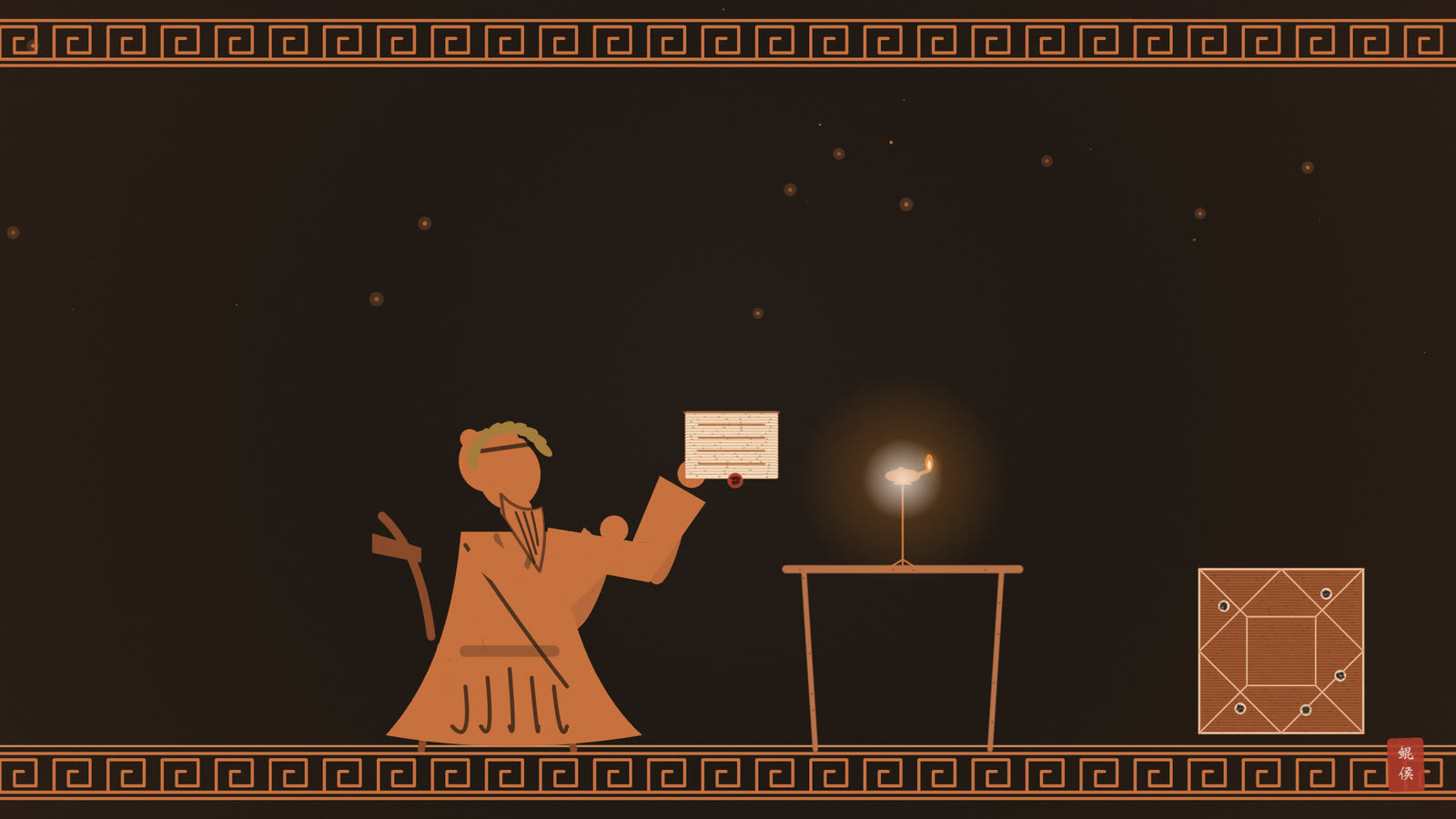 红像陶瓶画:星占家在灯下拆开一封来信,凝神细读