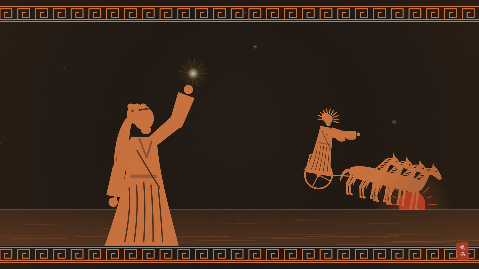 红像陶瓶画:黄昏时金星女神随太阳神之后西行