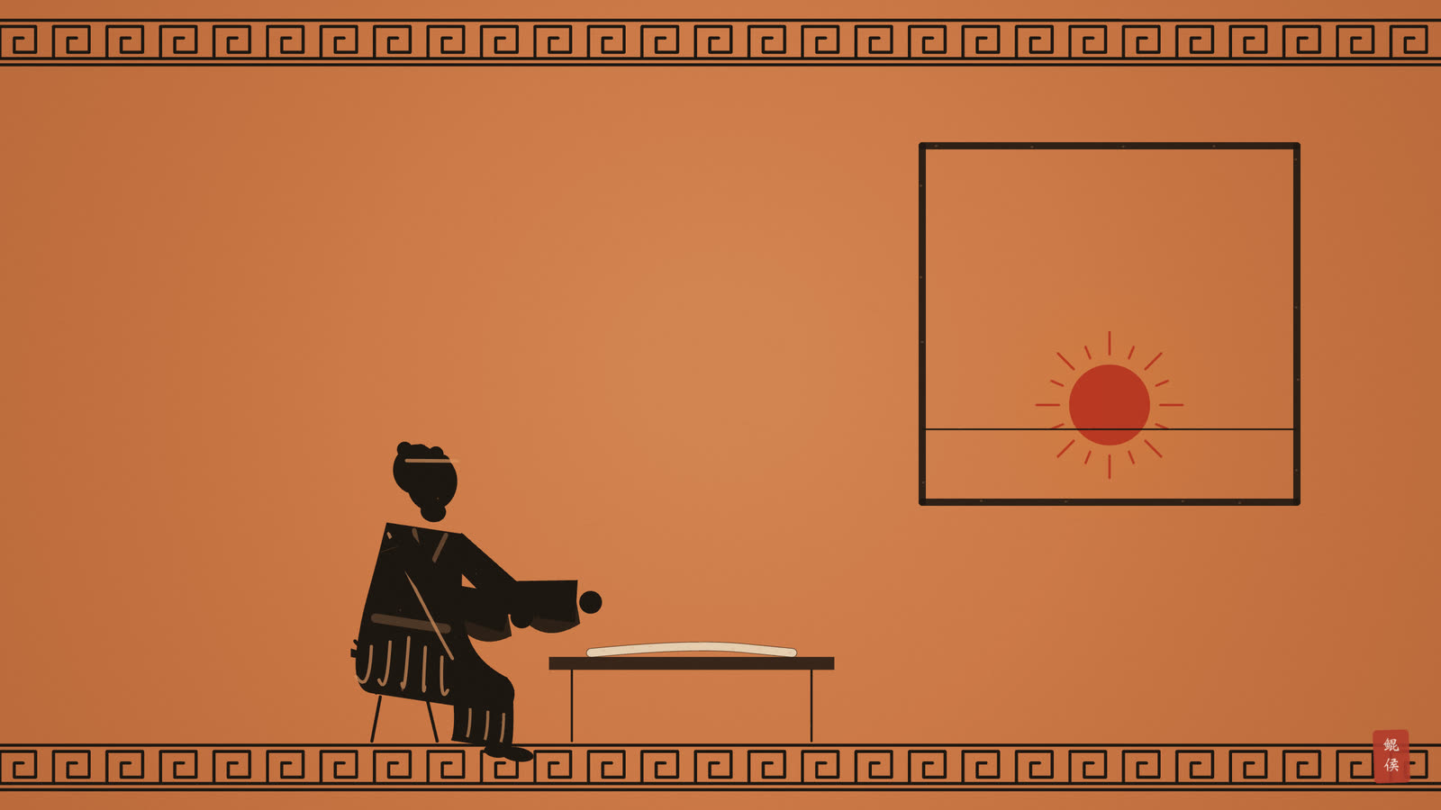 黑像陶瓶画:少年枢机伏案读书,窗外太阳初升