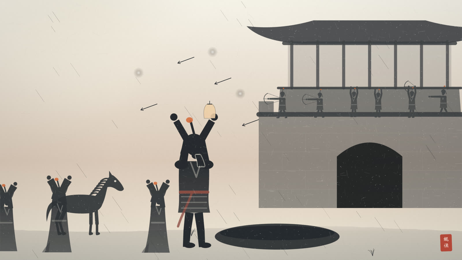 水墨寿春城下矢石如雨,曹操下马接土填坑,将士争先