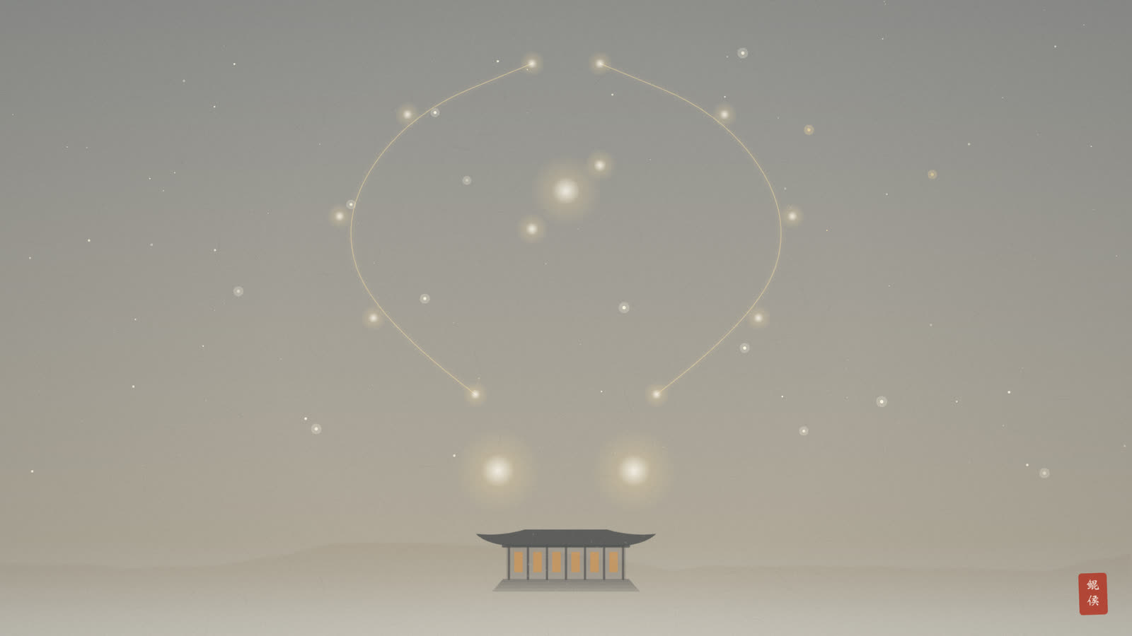 水墨紫微宫星空,宫门外两颗侍星明亮