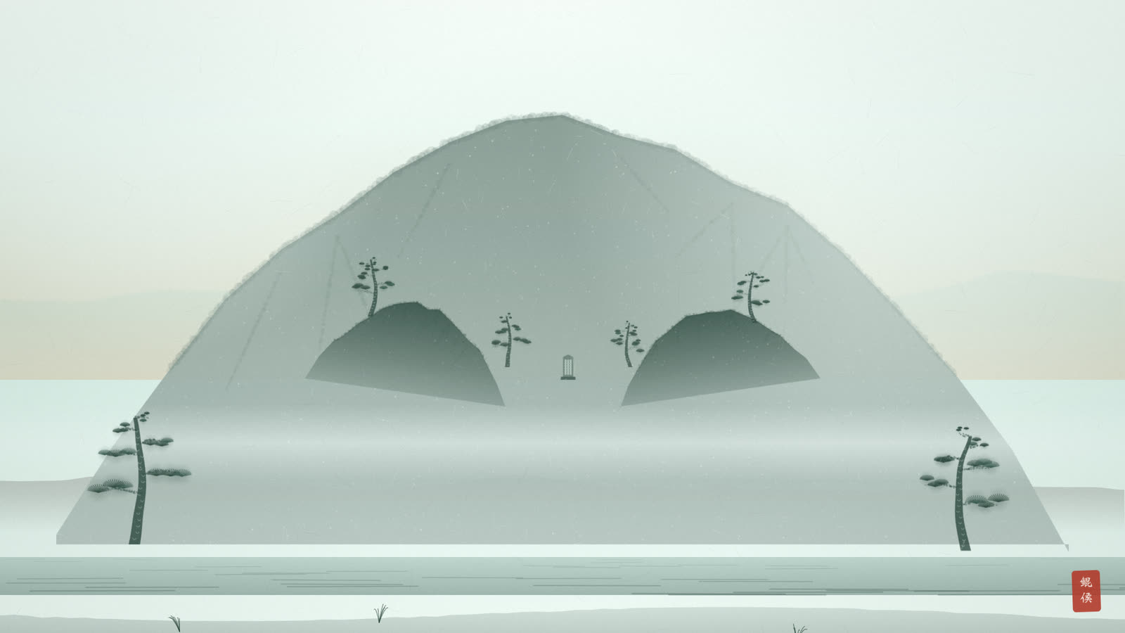 水墨山腰一处燕窝般的凹地,左右山臂包裹,松林掩映