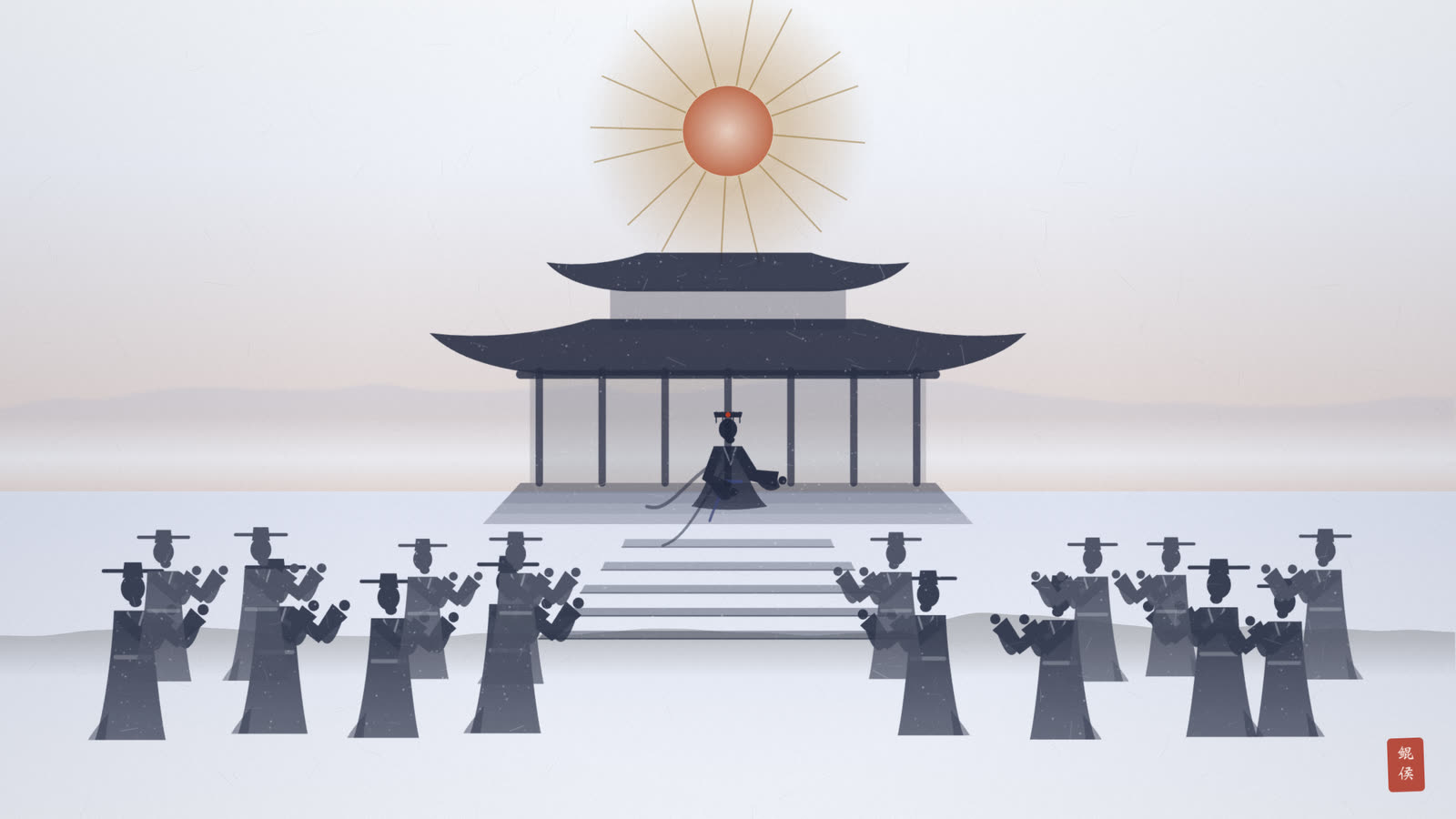 水墨静室之中,医者按脉察看病患气色,窗外松竹清幽